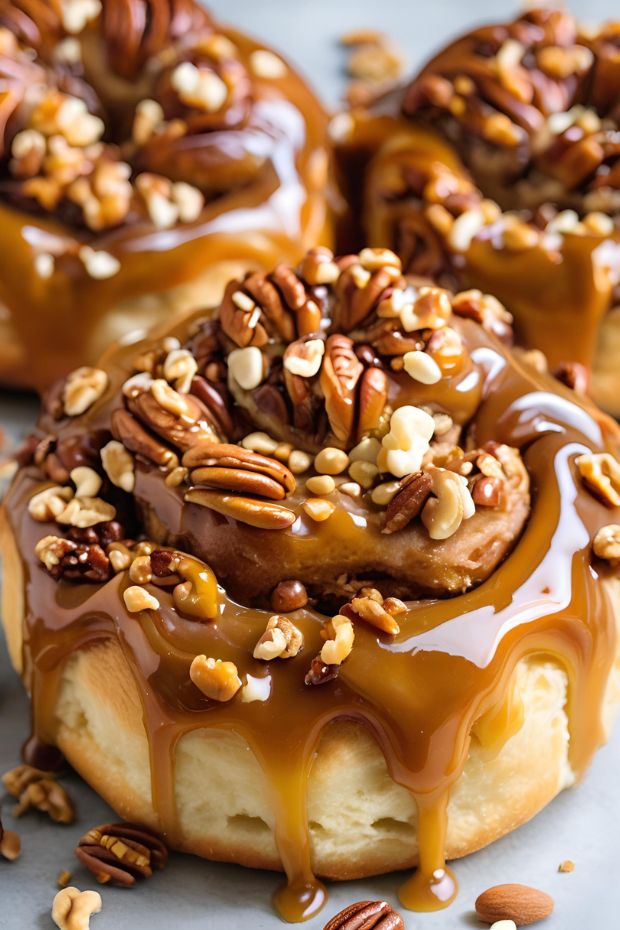Decadent pecan sticky buns topped with gooey caramel glaze and crunchy pecans. Perfect for any breakfast or brunch!