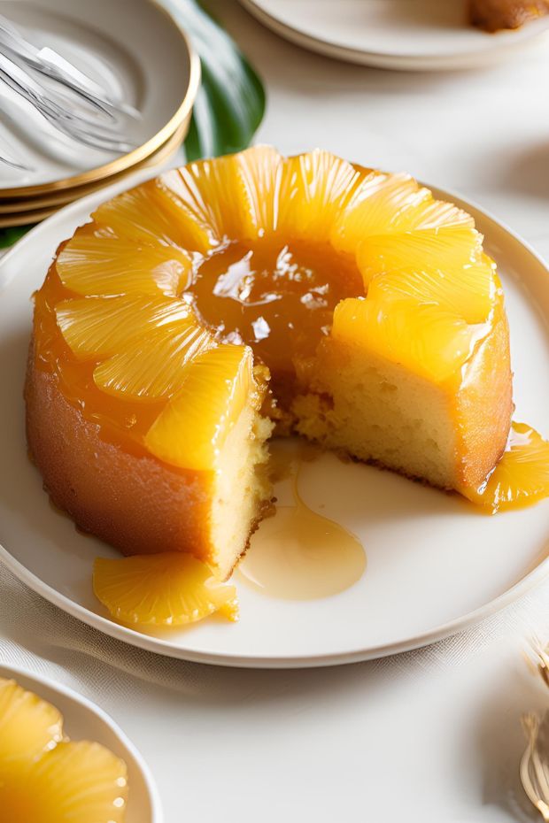 Golden Pineapple Upside-Down Cake featuring caramelized pineapple slices and glossy glaze, perfect for dessert celebrations.