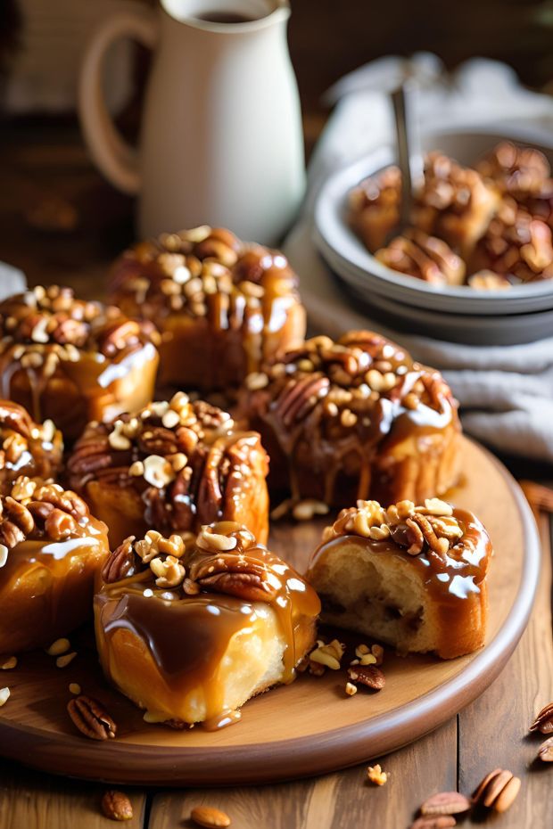 Rich hazelnut tart with chocolate glaze and chopped nuts on top, served on a wooden plate.