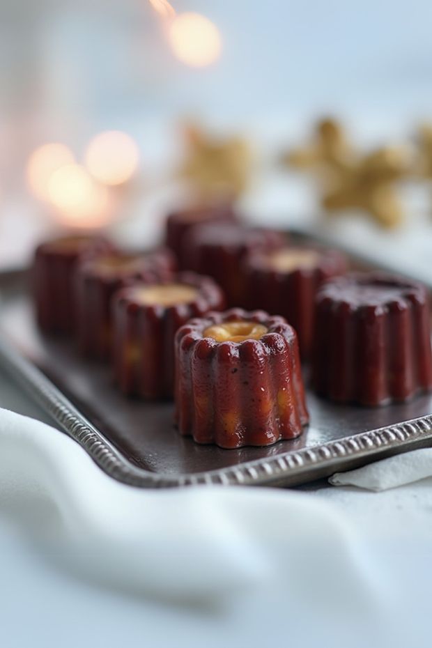 A tray of beautifully baked canelés with caramelized crust and soft center, perfect for any occasion.