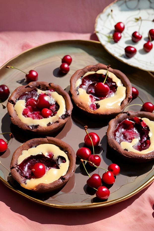 Chocolate Cherry Clafoutis featuring creamy custard and fresh cherries, elegantly presented for a gourmet dessert experience.