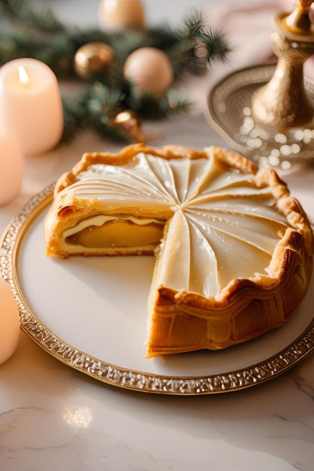 A beautifully baked galette des rois with flaky pastry and creamy frangipane filling, perfect for celebrations.