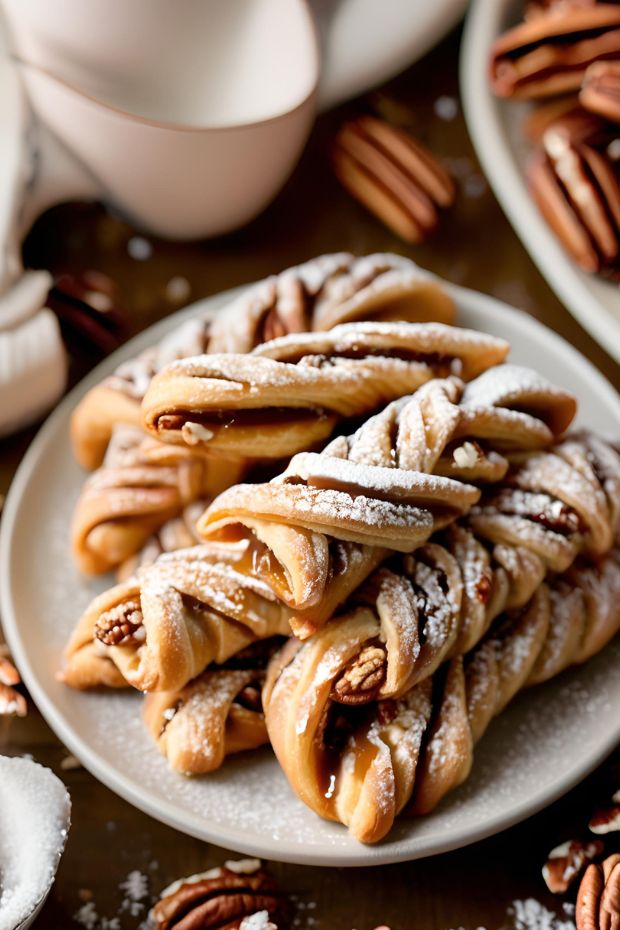 Enjoy these delicious caramel-pecan cinnamon twists, braided pastries with gooey caramel and pecan filling, perfect for any occasion.