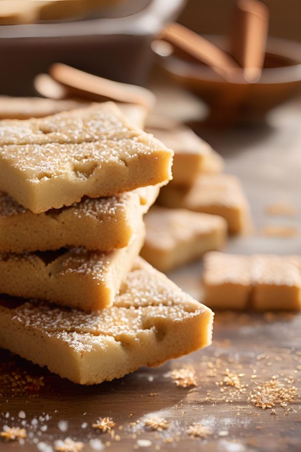 Golden chai-spiced shortbread cookies dusted with powdered sugar, perfect for tea time enjoyment.