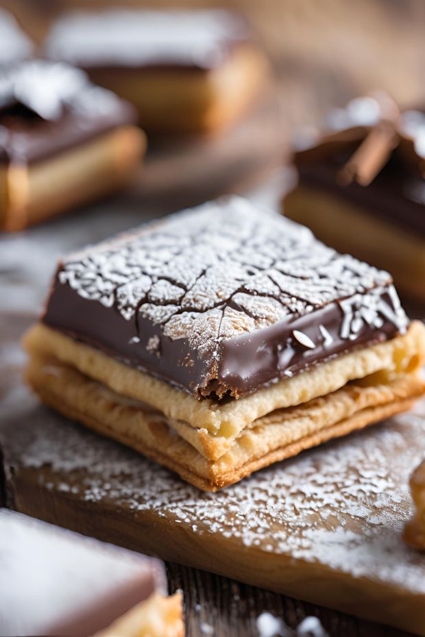 Decadent Chocolate Earl Grey Ganache Pastries with flaky layers, creamy filling, and rich chocolate glaze topped with powdered sugar.