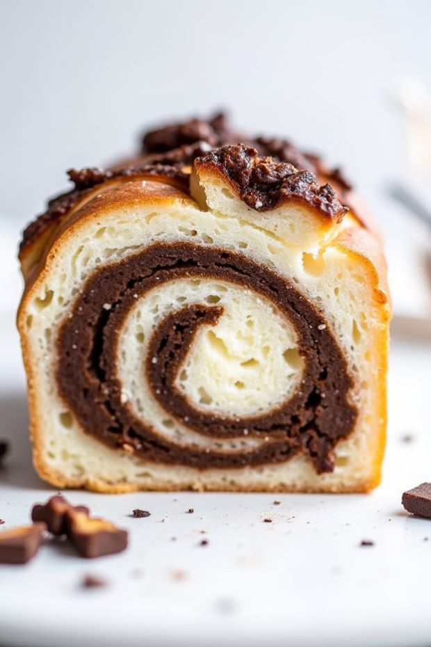 Chocolate Tahini Babka Slice with chocolate swirls and creamy tahini filling.