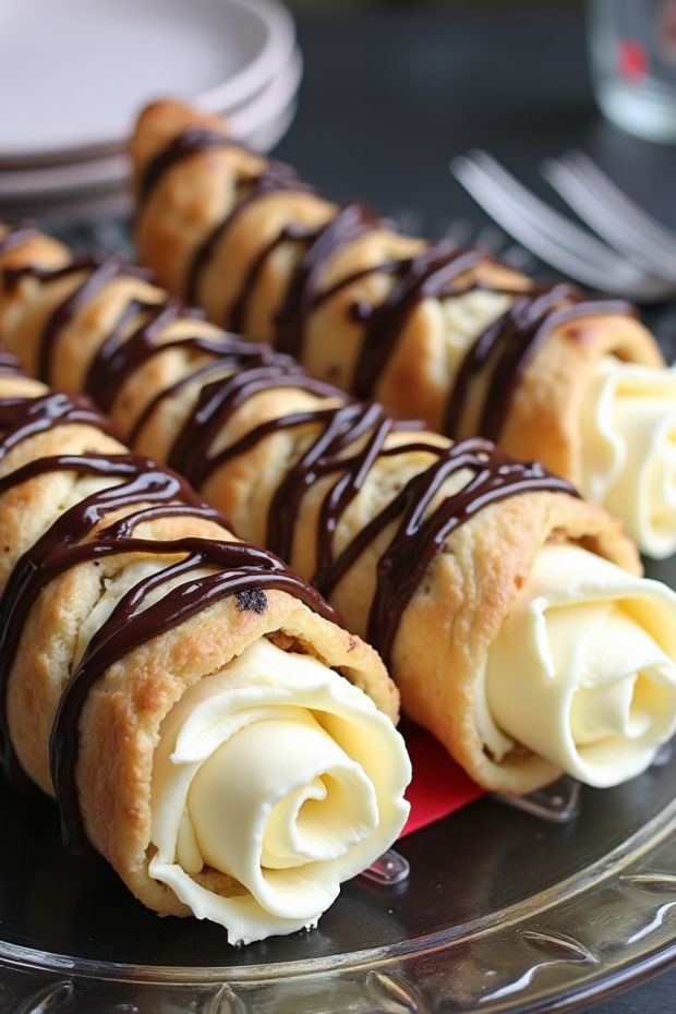 Delicious homemade black cocoa cream horns filled with rich chocolate cream, perfect for dessert lovers.