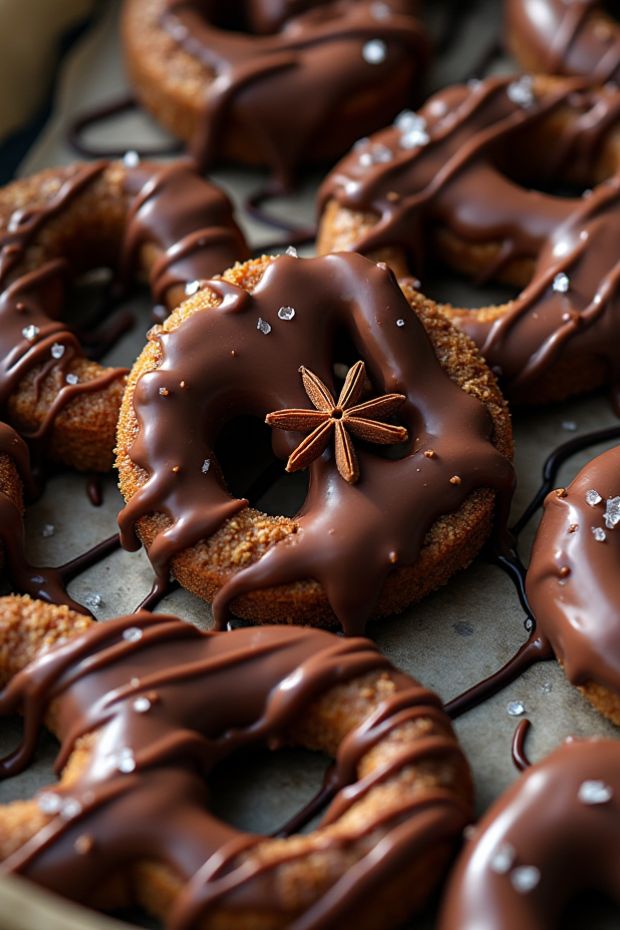 Chocolate salted pretzel twists drizzled with melted chocolate and sprinkled with sea salt for delicious flavor.