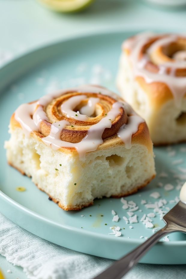 Coconut Cream Brioche Buns on a plate, showcasing fluffy texture and coconut cream filling, perfect for breakfast or dessert.