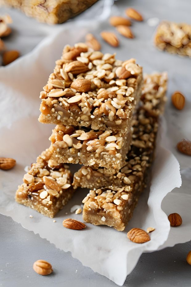 Nutty Honey Sesame Bars made with oats, nuts, and honey, perfect healthy snack option.