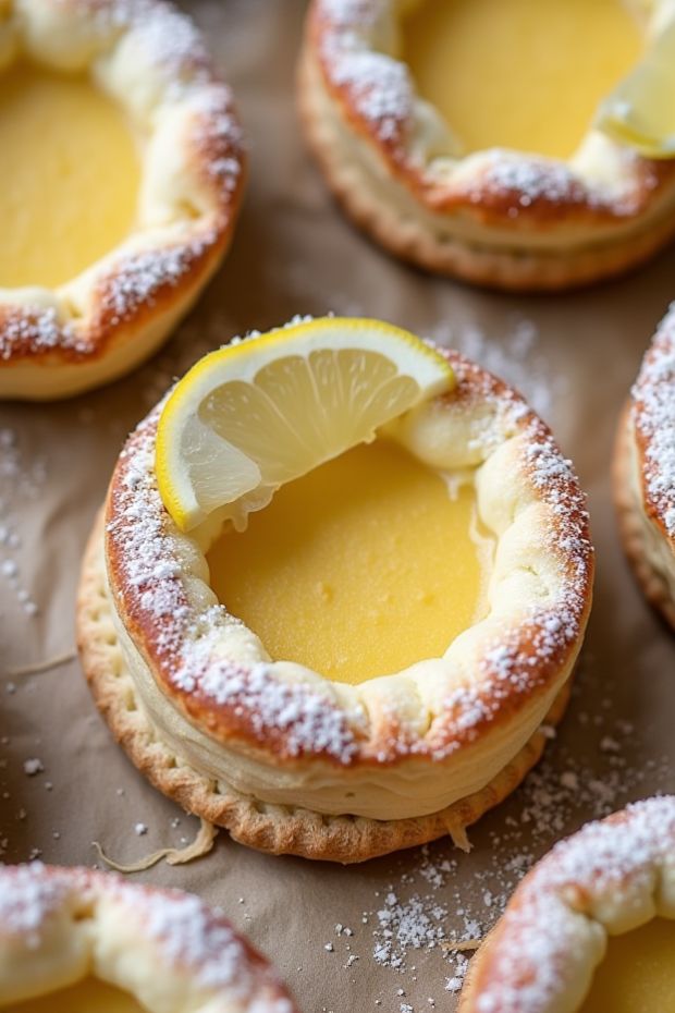 Delicious Modern Danish pastry filled with creamy yuzu custard and garnished with lemon slices, perfect for any occasion.