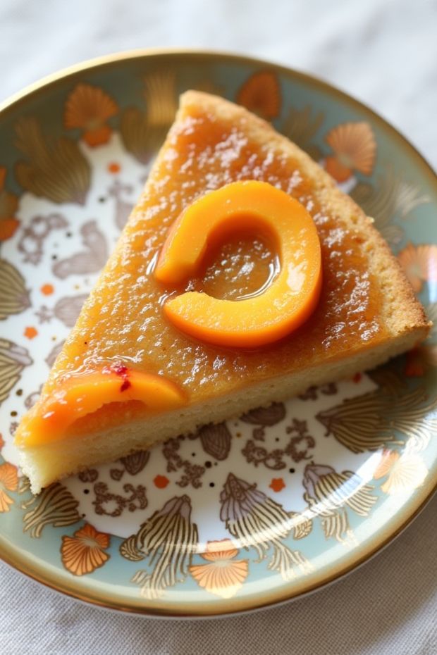 Delicious peach lavender tea cakes topped with fresh peach slices on a decorative plate.