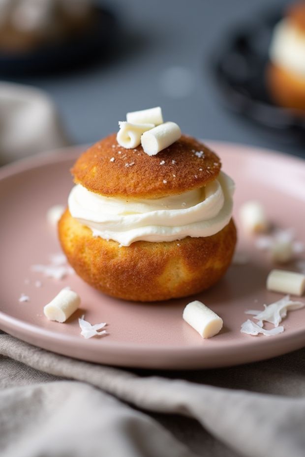 Pumpkin Chai Cream Puffs topped with white chocolate curls, perfect for any seasonal gathering.