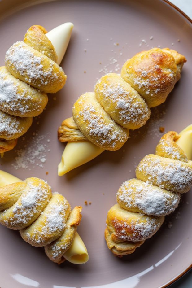 Delicious Vanilla Bean Crème Horns filled with rich cream sitting on a decorative plate.