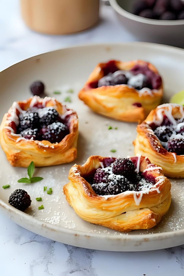 Delicious Blackberry Mojito Danish with blackberry compote and lime glaze on pastry.