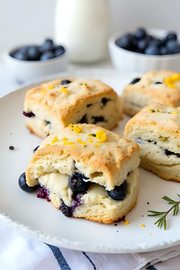 Blueberry Lemon Thyme Scones showcasing a tender texture and vibrant colors, perfect for breakfast or brunch.
