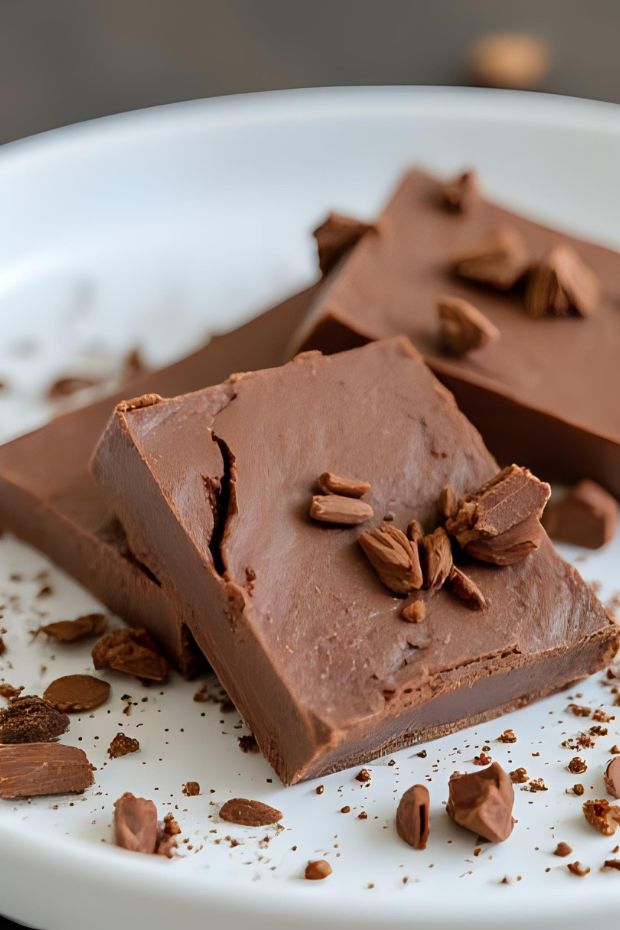 Chocolate Olive Oil Semifreddo served on a white plate with dark chocolate shavings.