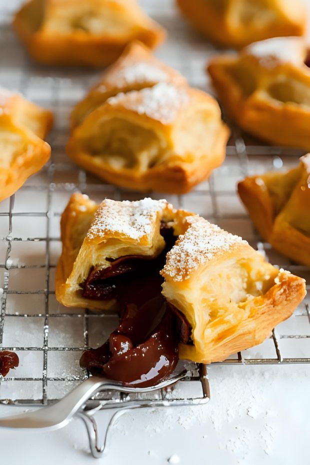 Chocolate Tamarind Turnovers: puff pastry filled with chocolate and tamarind, served warm and dusted with powdered sugar.