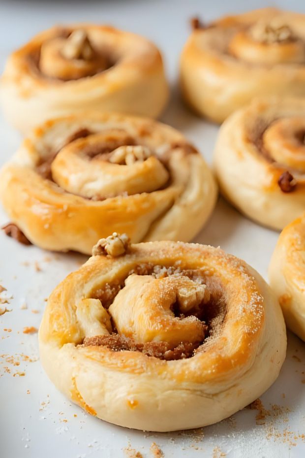 Cinnamon Orange Rugelach Swirls: Flaky pastry filled with cinnamon, orange zest, and walnuts, perfect for any occasion.