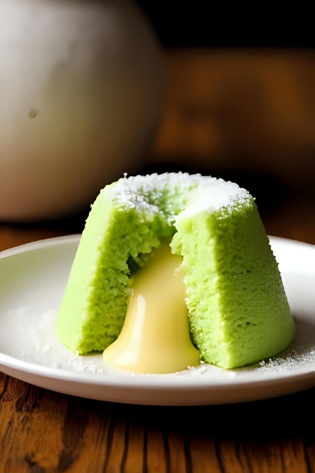 Coconut Pandan Lava Cake with a warm coconut custard center surrounded by a soft pandan sponge.
