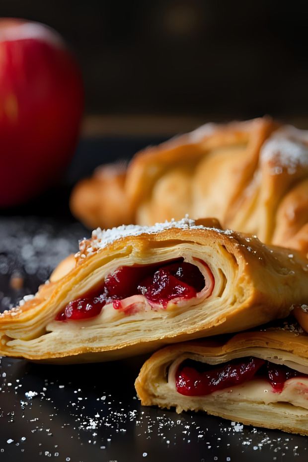 Spiced Cranberry Apple Chai Folds with flaky pastry and sweet filling, perfect for any occasion.