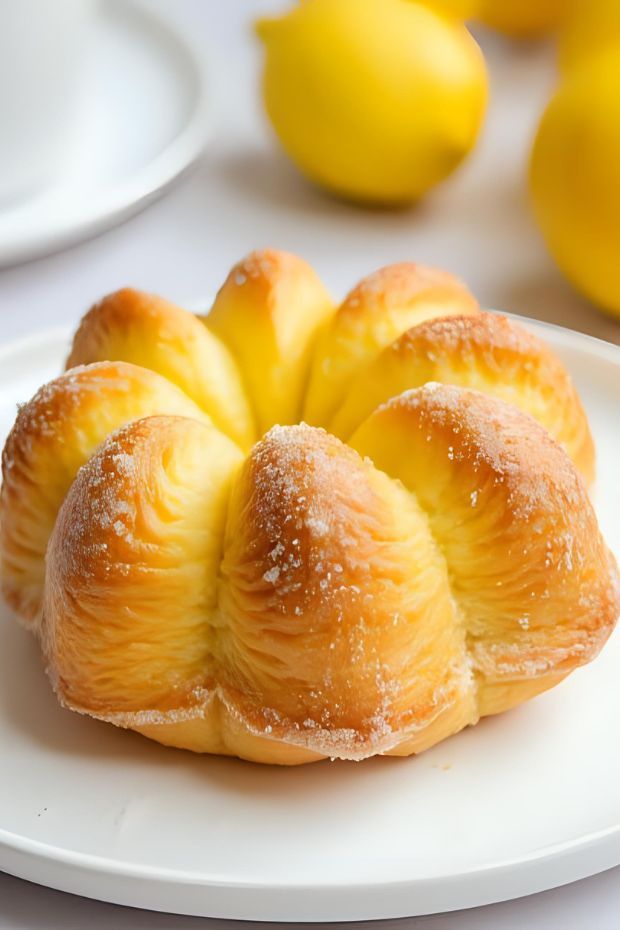 Lemon Verbena Custard Brioche: Fluffy brioche filled with creamy custard and topped with a sweet glaze.