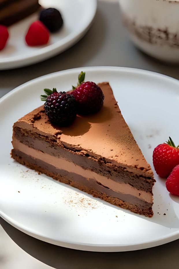 Mocha Malbec Torte with Dark Chocolate and Wine Essence served with berries.