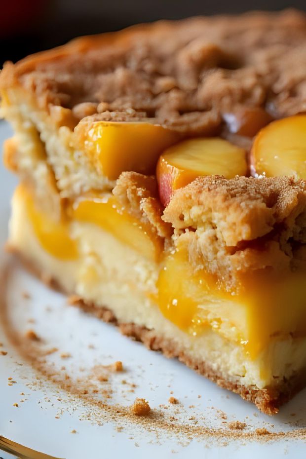 A rustic Peach Cobbler Upside-Down Cake with caramelized peaches on top and fluffy vanilla cake.