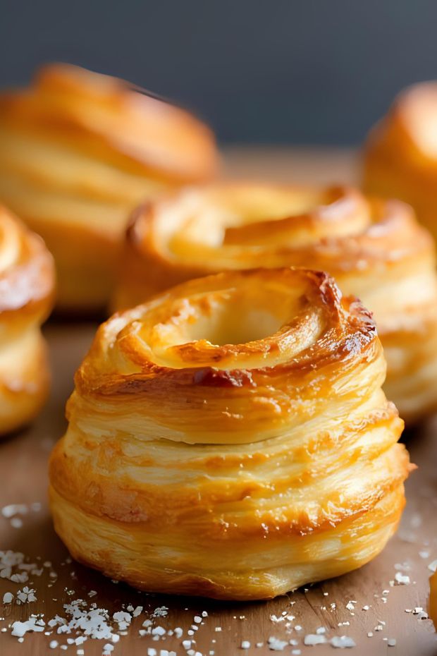 Mini salted butter kouign-amann pastry with a deep caramelized crust and a fluffy layered texture.