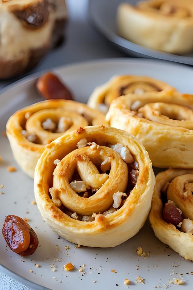 Spiced Cashew & Date Scrolls with cashew cream and warm spices in a delicious spiral pastry.