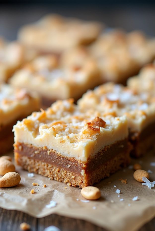 Coconut Cashew Date Bars showing a chewy crust and creamy coconut filling, perfect for healthy snacking.