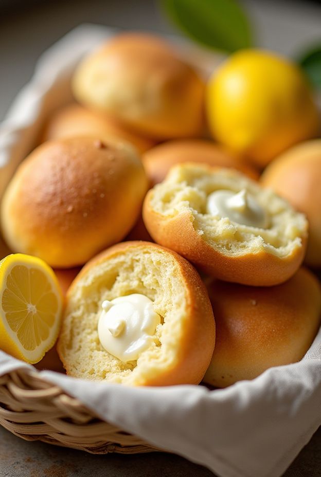 Soft brioche buns with a tangy lemon cream filling, perfect for any occasion.