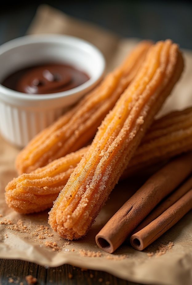 Crispy baked plant-based churro sticks dusted with cinnamon sugar served with chocolate sauce.