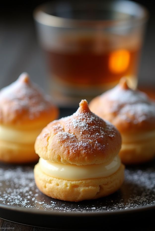 Vanilla Bourbon Cream Puffs filled with rich custard, perfect for any special occasion or gathering.