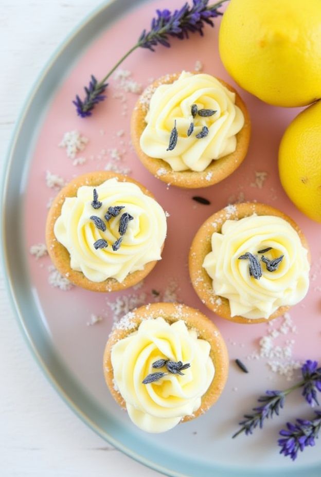 Vegan Lemon Lavender Puff Cups filled with lemon-lavender cream and topped with lavender flowers.