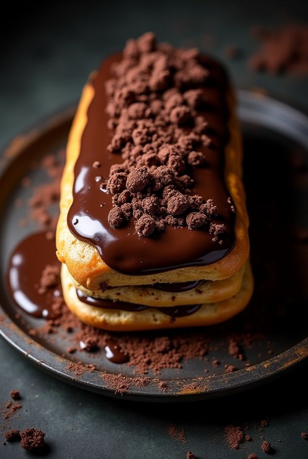 Delicious Chocolate Éclair Cake featuring layered pastry and rich chocolate custard topping.