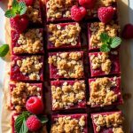 Delicious Raspberry Oat Crumble Bars with a crunchy topping and rich raspberry middle, perfect for healthy snacking.